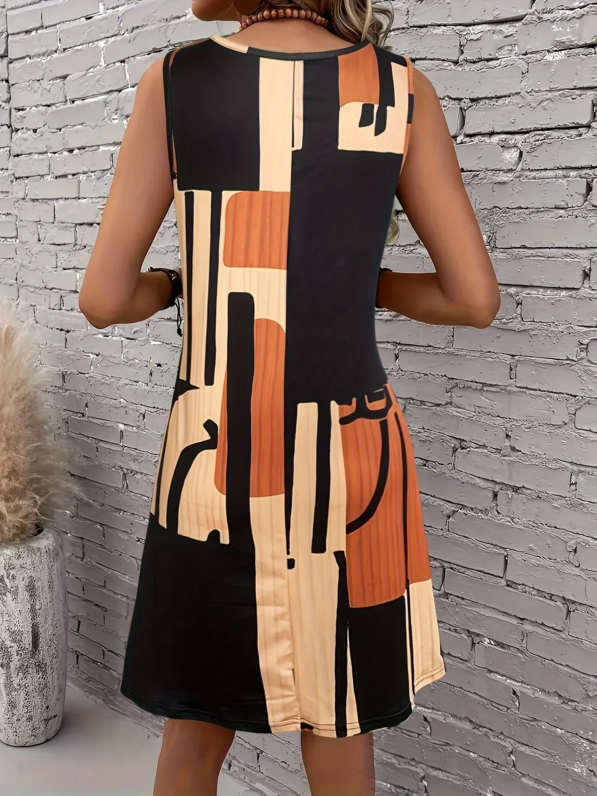 Spring&Summer Women's Geometric Pattern Sleeveless Dress for
