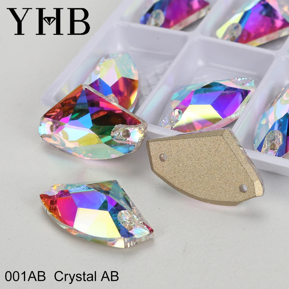 YHB Top Quality Galactic Axe Glass Crystal AB Moonlight Sewing Stones Flatback Sew on Rhinestones For Garment Clothes Bags