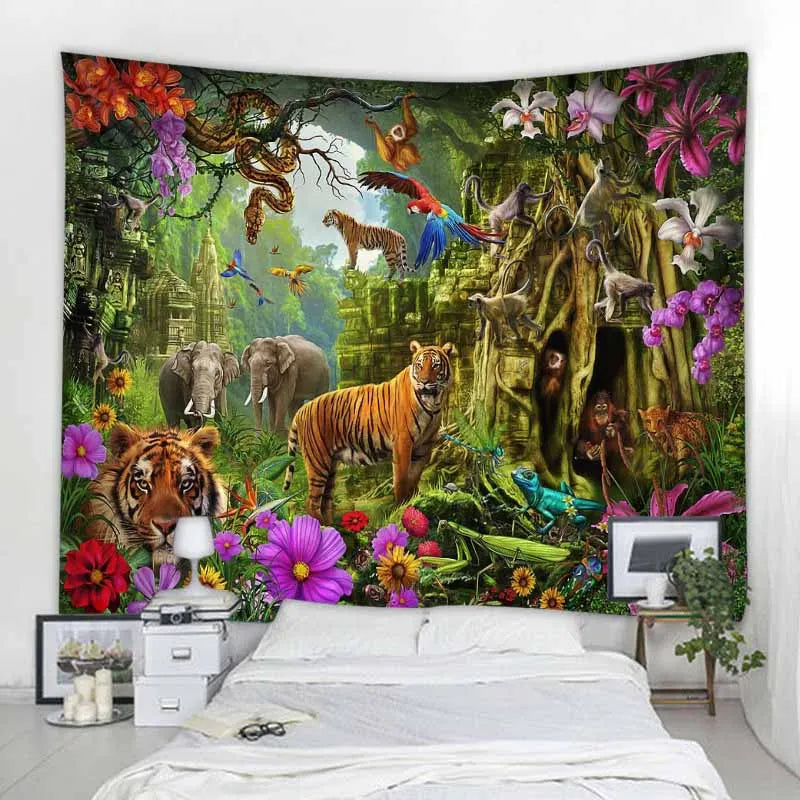 Aesthetic Home Decor Tapestry Beach Towel Yoga Mat Blanket Table Cloth Tapestry Tropical Jungle Animals Wall Hanging Tapestry