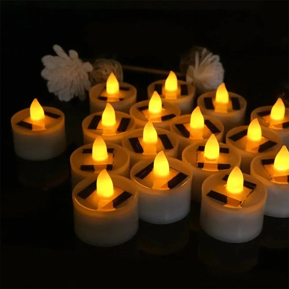 Solar LED Flameless Candles Waterproof Rechargeable Lights for Outdoor