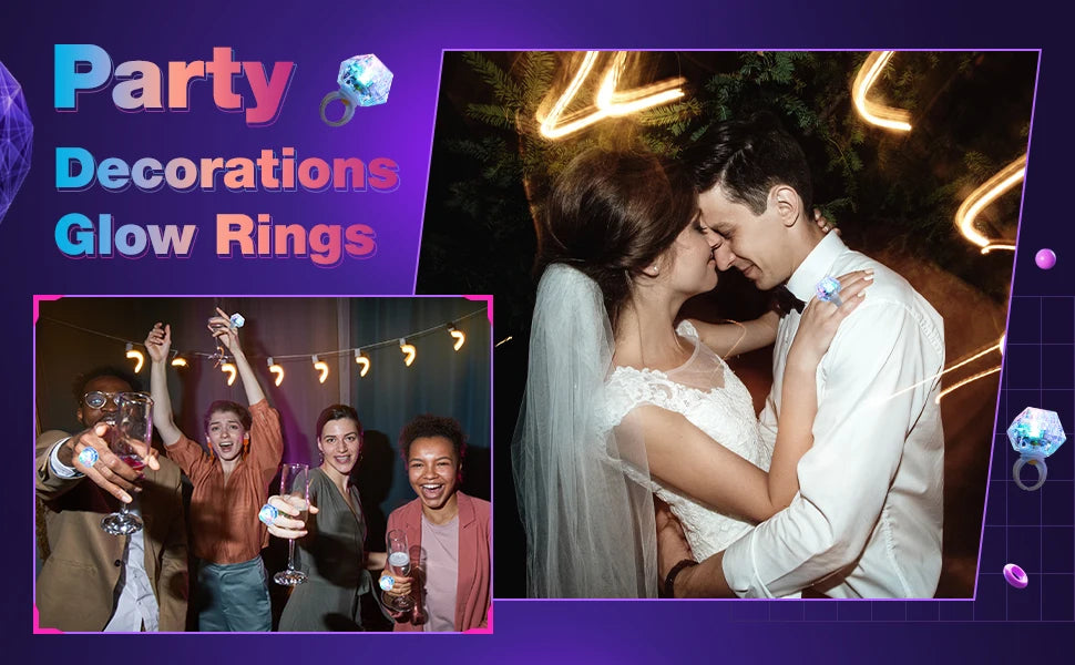 10-50 Pcs Flash Led Light up Rings Bachelorette Party Favors Gifts Diamond Rings Bridal Shower Birthday Weddings Party Favors