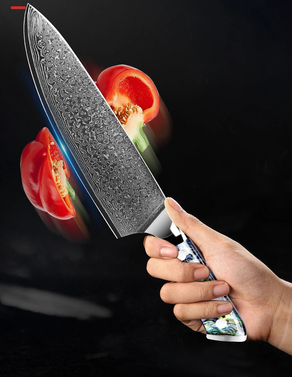 Damascus Knife Chef Knife Japanes VG10 67 Layer Steel Cleaver Paring Bread Knife Lasting Sharp Abalone Shell Handle Kitchen Gift