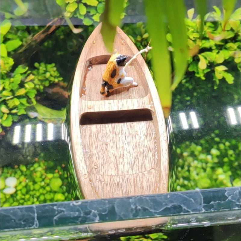 Handmade Wooden Boat Decoration Mini Floating Boat Model Landscaping Fishing Boat Fish Tank Pond Decoration Aquarium Accessories