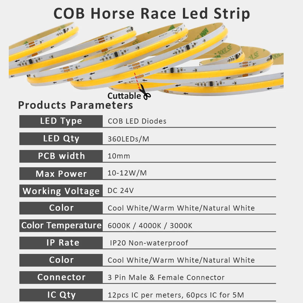 24V 5M 10M 15M COB Running Water Flowing LED Strip Lights Warm Cold White 360leds/m WS2811 Pixel Flexible Ribbon Room Decor