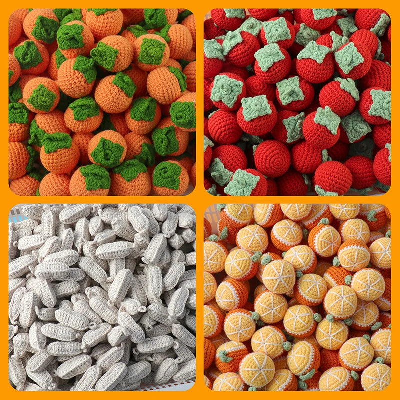 1pc Finished Handmade Knitted Fruit Pendant Crocheted Wool Strawberry Orange Bag Car Key Ring Pendant Handbag Charms Gifts