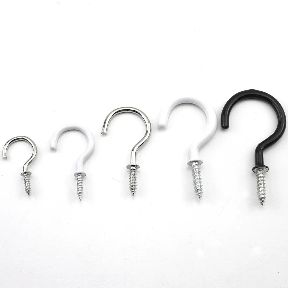 JUIDINTO 10-30pcs Cup Hook Screws 1/2"-2" Screw-in Hook Ceiling Tapping Screw Hook Carbon Steel for Kitchen Hanging