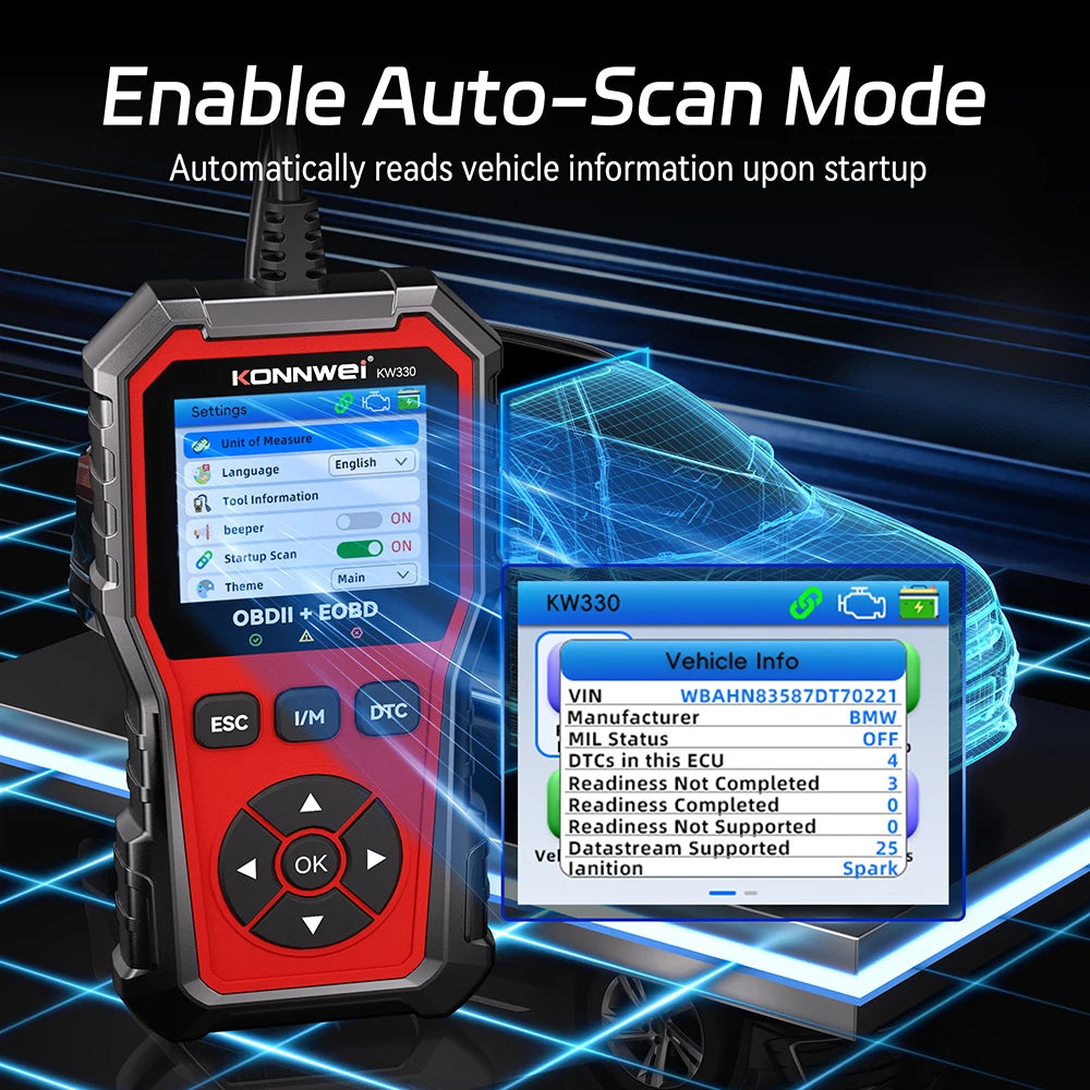 Konnwei Kw330 Car OBD2 Scanner Diagnostic Tool Professional Engine