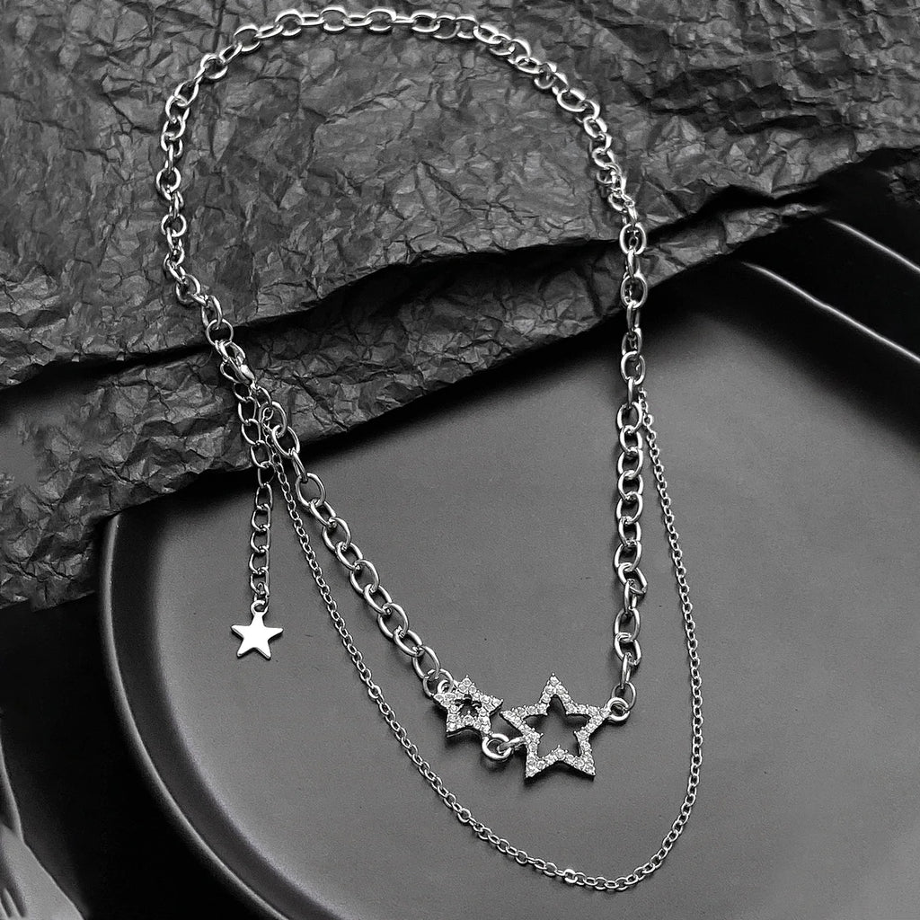 Y2K Star Zircon Pendant Necklace for Women Luxury Sweet Cool Girl