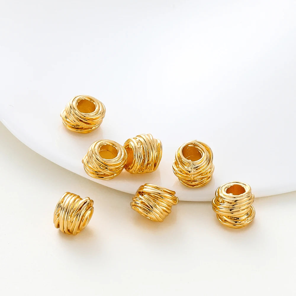 10/30/50Pcs/Pack 14K/18K Gold Plated Brass Weaving Ball Spacer Beads