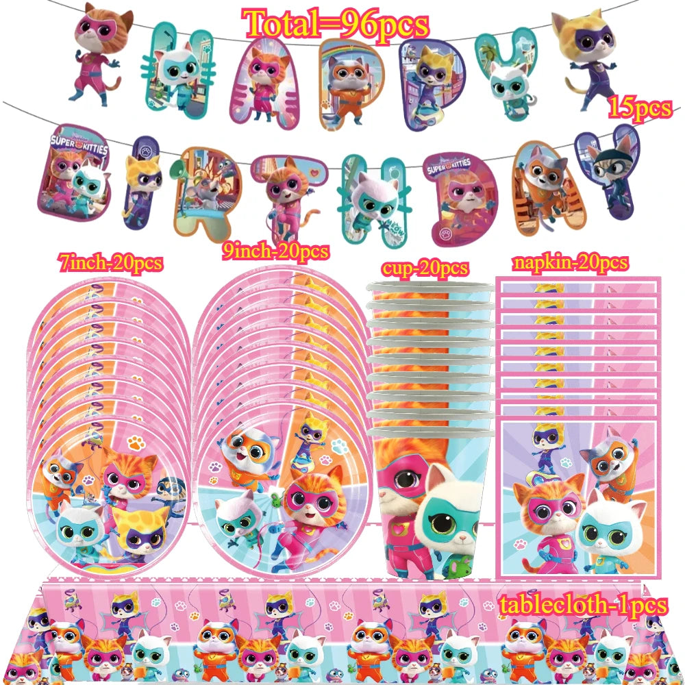 Superkitties Happy Birthday Party Decor Paw Meow Cat Super