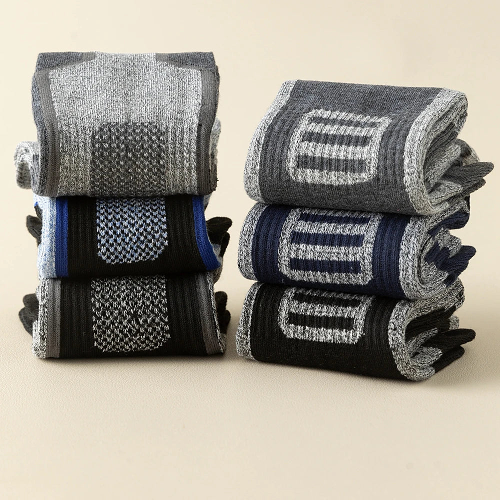 3 Pairs Fleece Toe Socks Men Autumn Winter Warm Five Finger Socks Man High Quality Cotton Sports Crew Socks Running