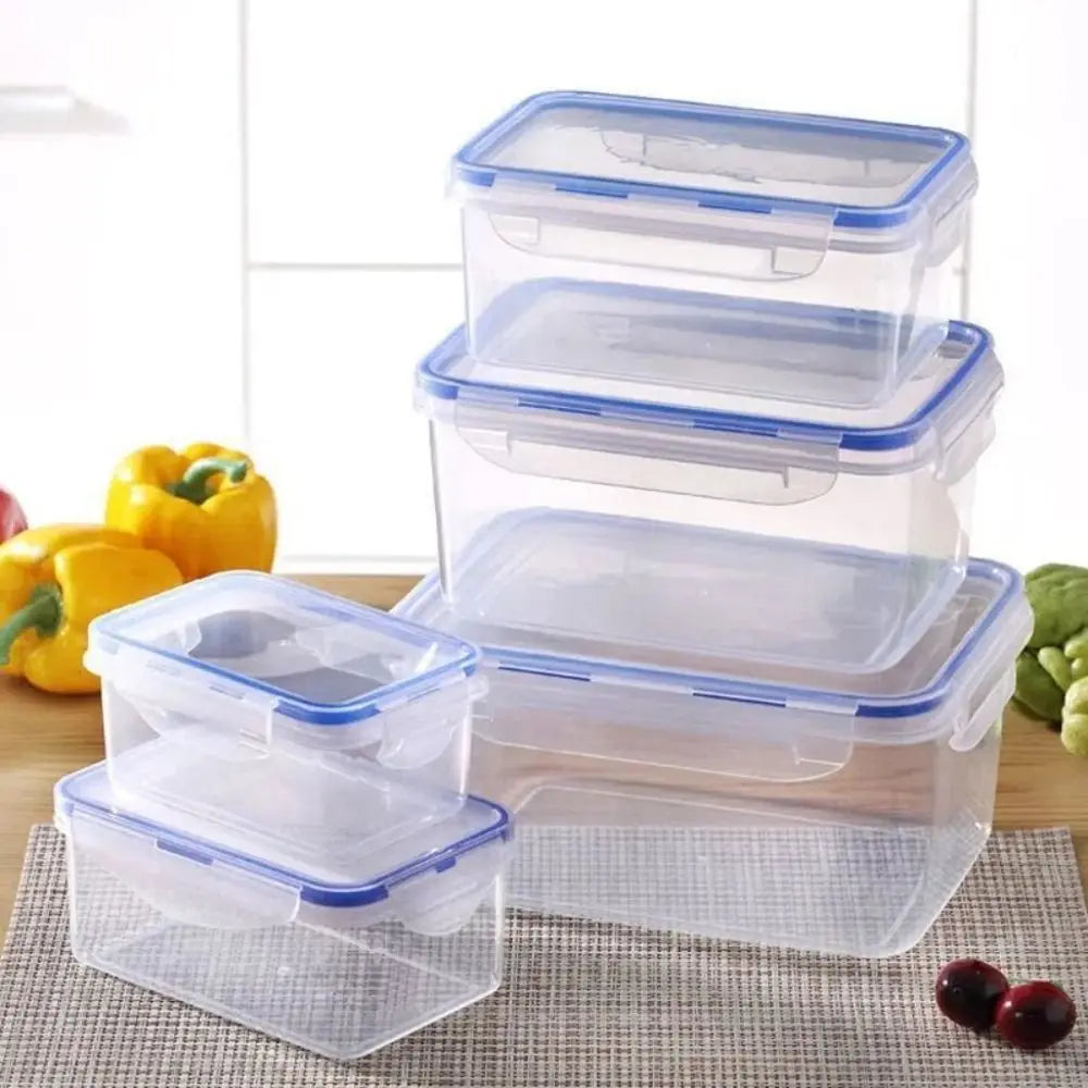 Sealed Rectangular Refrigerator Storage Box with Lid Plastic Trasparent Crisper Food Containers Stackable Microw