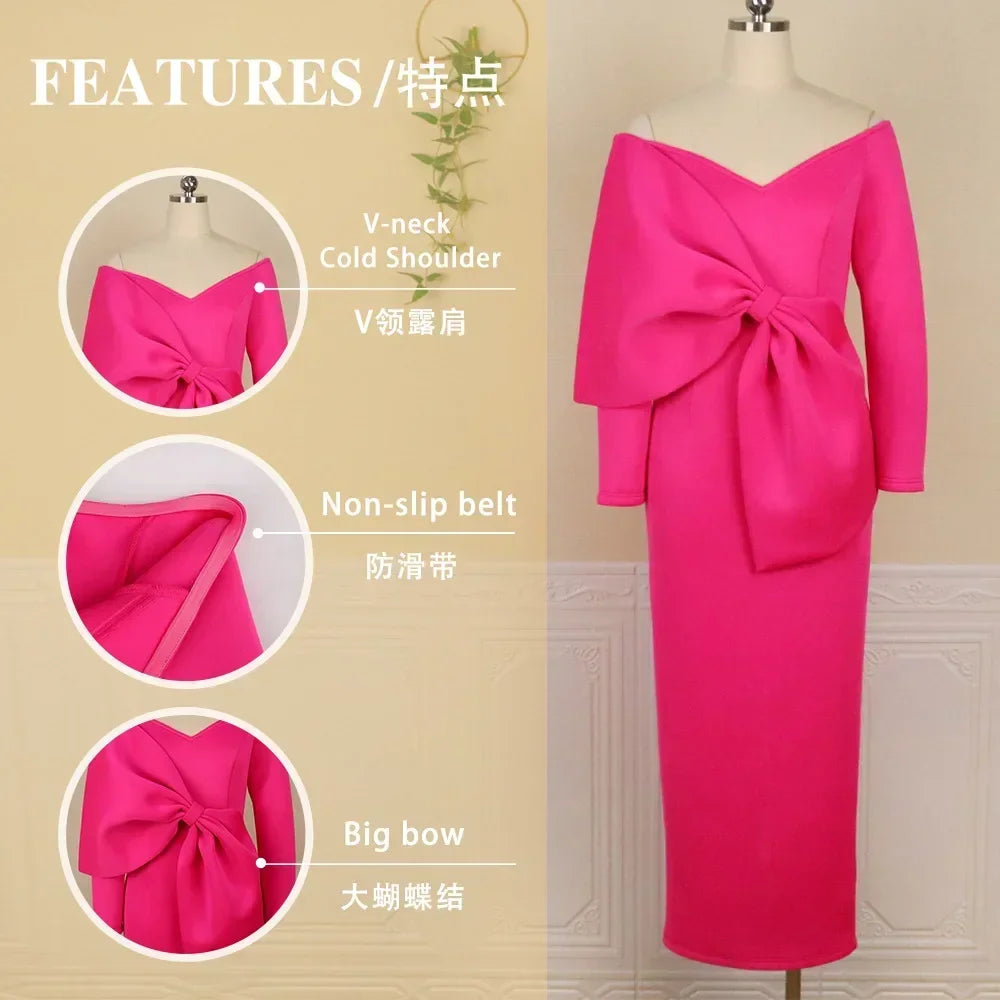 Deep V Bow Dress for Women High-waisted Fashion Female Slit Long Dresses Butt Wrap Party Plus-size Women's Clothing Vestidoes