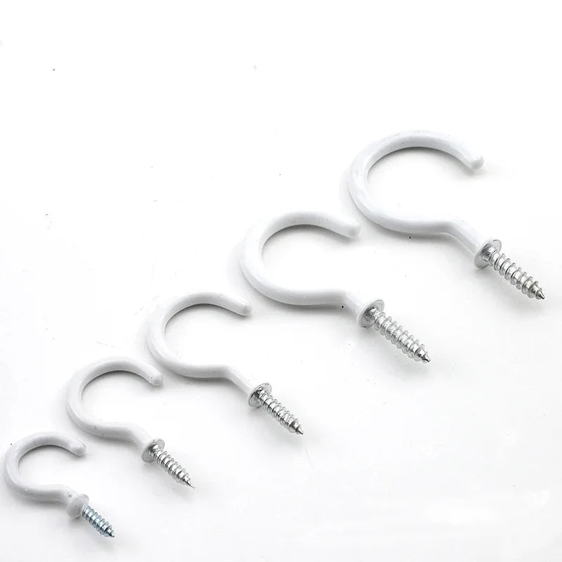 JUIDINTO 10-30pcs Cup Hook Screws 1/2"-2" Screw-in Hook Ceiling Tapping Screw Hook Carbon Steel for Kitchen Hanging