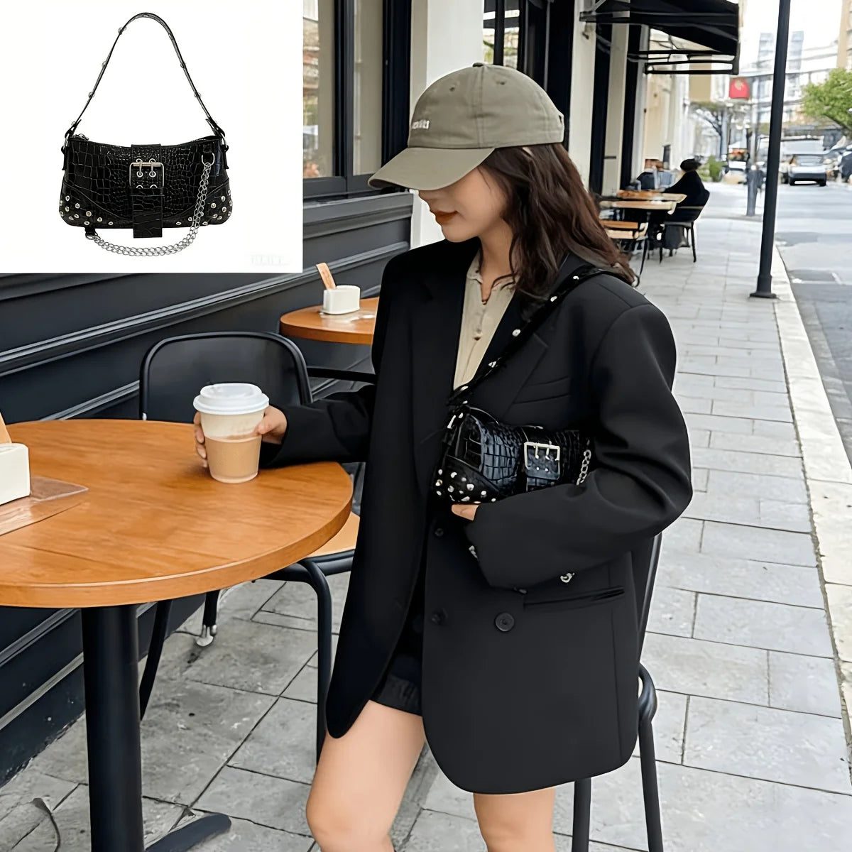 Women'S Y2K Punk Rivet Crossbody Bag - Metal Tassel Chain Shoulder