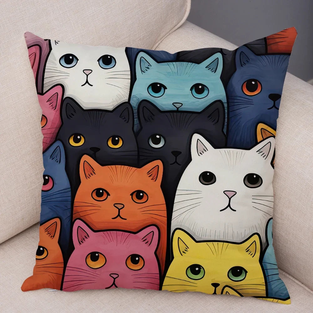 Cute Pet Hello Cat Cushion Cover Double Print Soft Plush Pillowcase for Sofa Home Car Decor Cartoon Animal Pillows Case 45x45cm