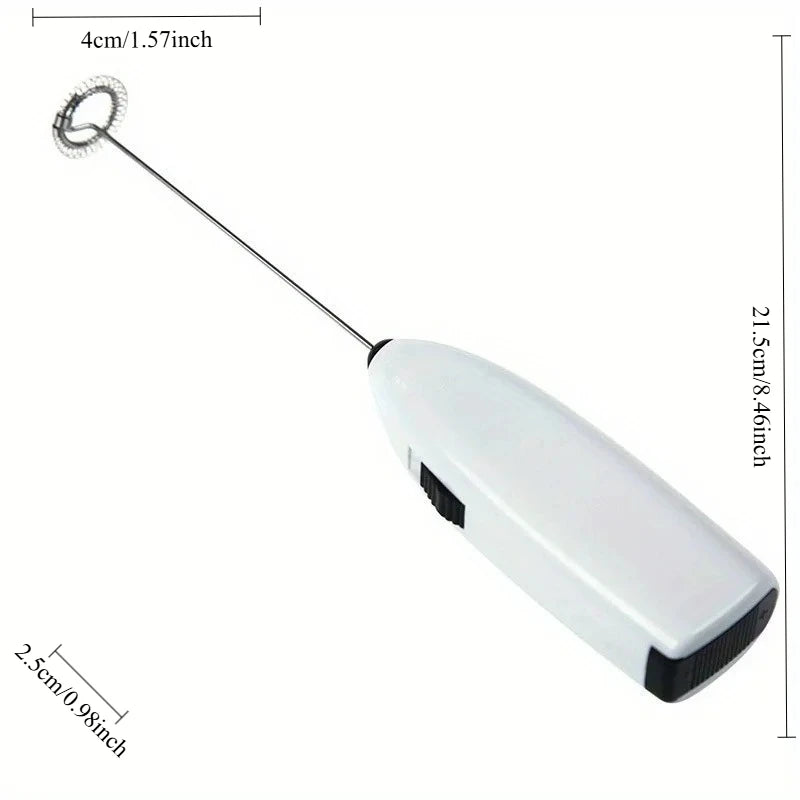 White Electric Egg Beater Coffee Frother, Household Kitchen Mini Stainless Steel Milk Tea Mixer