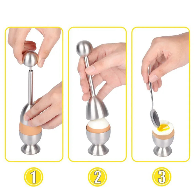 Egg Shell Opener Stainless Steel Egg Cup Holders Hard Soft Boiled Egg Topper Cutter Cracker Kitchen Tools Gadget for Cooking