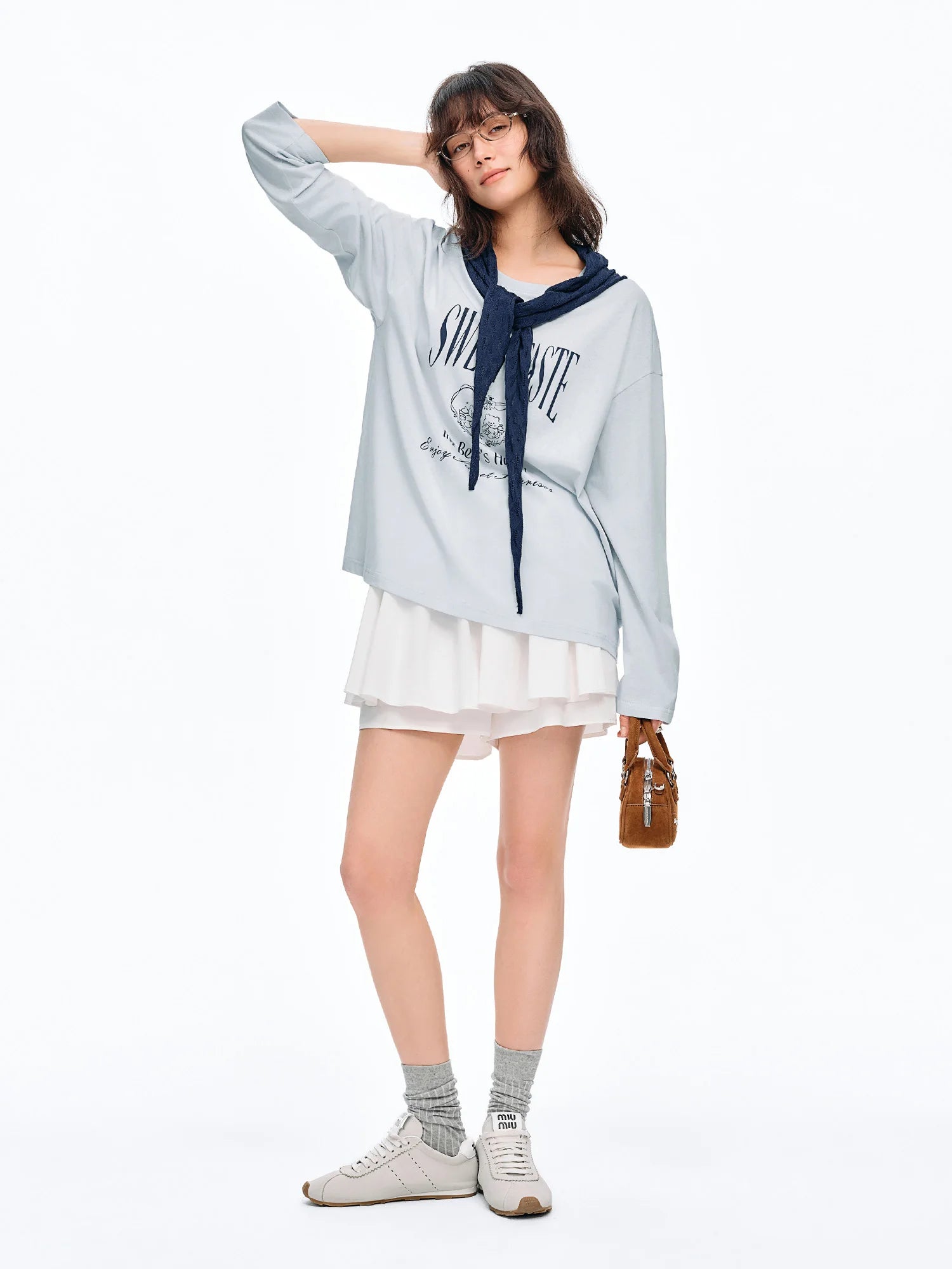 DUSHU Knitted Shawl Long-Sleeved T-Shirt 2026 Summer New Casual Two-Piece Set Letter Printed Leisure Chic Korean Trendy