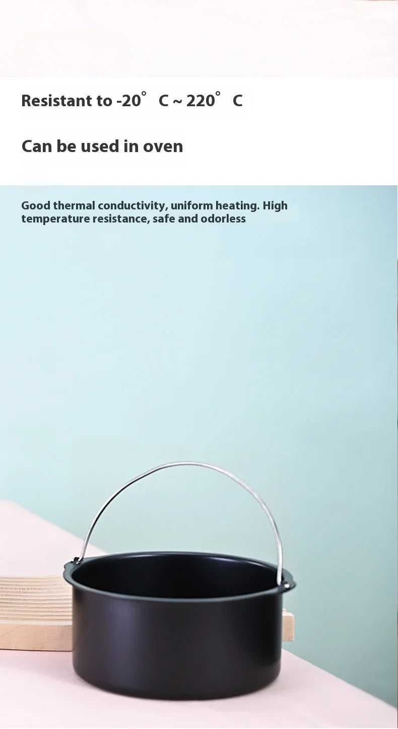8-inch Round Hand-Held Nonstick Thickening Carbon Steel Air Fryer Cake Basket Baking Mold Barrel Household Baking Accessories