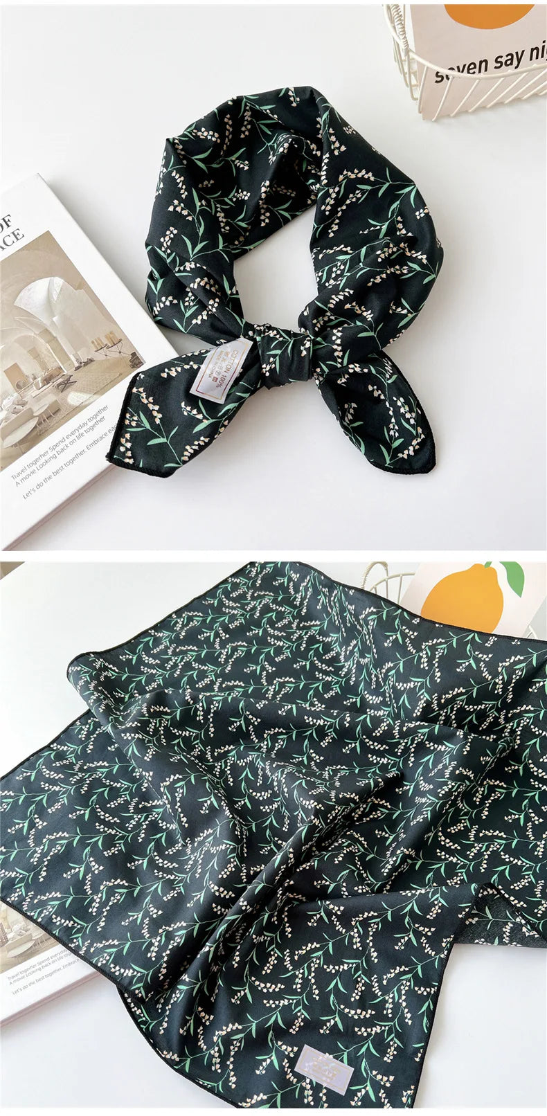 60cm Flower Print Cotton Bandanas Square Scarf Women Girls Headband Accessories Handkerchief Neckerchief Hairscarf Hairscarf