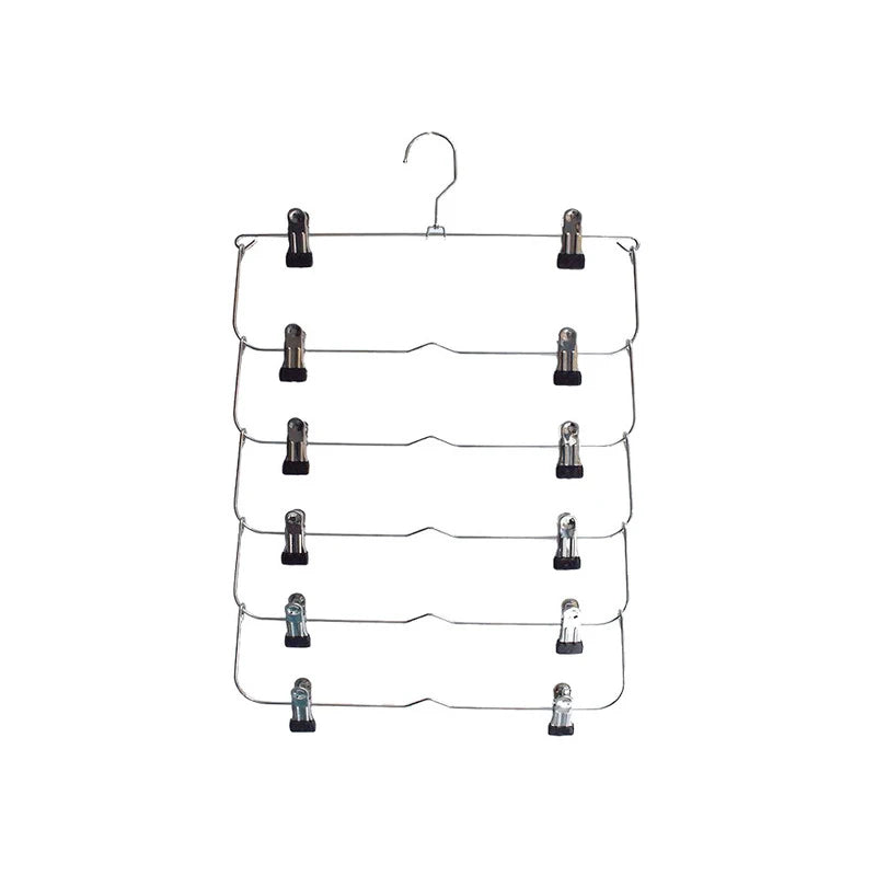 4/6-Tier Skirt Pants Shorts Hangers with Adjustable Clips Space Saving No Slip 12 Clips Clothing Storage Metal Skirt Rack