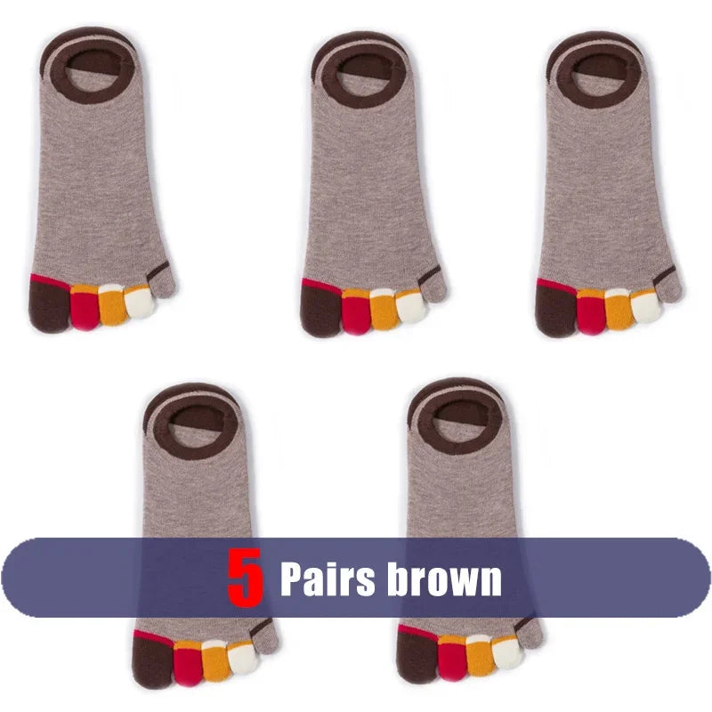 5 Pairs Summer Man Toe No Show Socks Invisible Shallow Mouth Thin Sweat-Absorbing Breathable Cool Five Finger Boat Socks Ankle