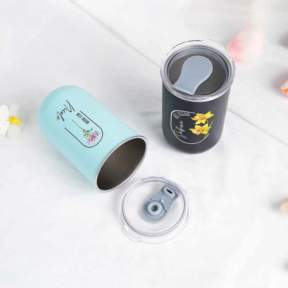 Customizable birthday flower stainless steel water cup,Customized name coffee cup，Birthday、Valentine's Day gift.