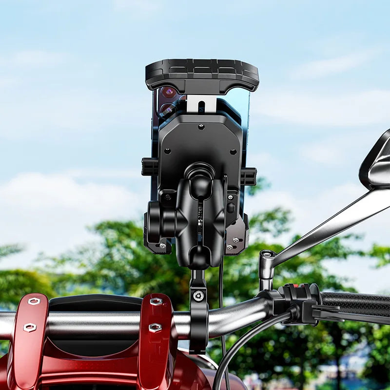 2022 Upgraded 12V Motorcycle Phone Holder 20W Type C PD Quick Charger 15W Wireless Charger Cradle Holder for 4.0-7.0" Cellphone