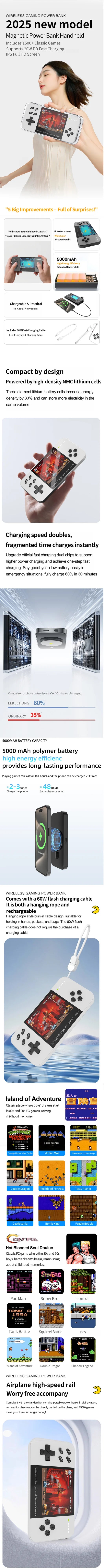 New game console with 1500 games, for Magsafe iPhone 17 16 15 14 13 12 Wireless Charger 5000mAh Power bank Phone backup battery