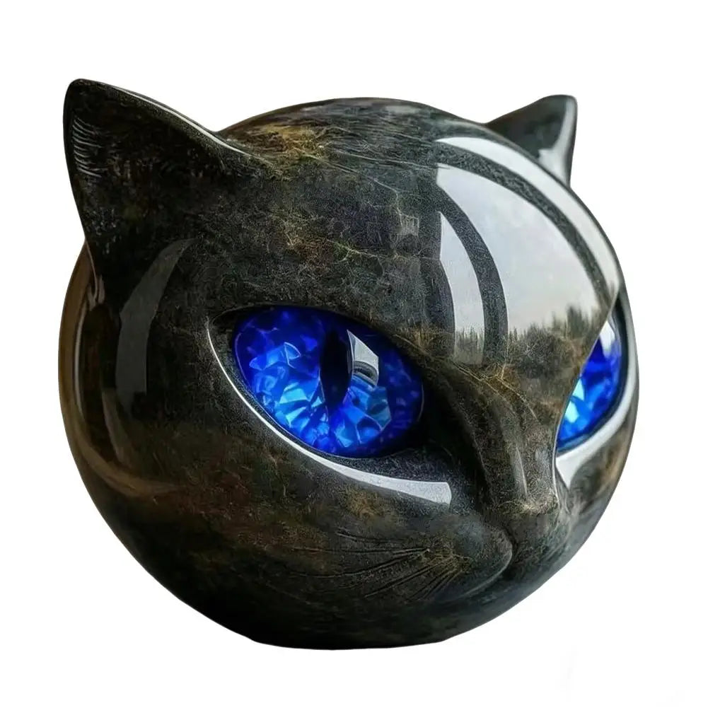 Black Cat Head  - Luxury Resin Figurine with Various Pupil Colors, Marble Texture Cat Statue for Office Desk Decor, Unique Gift