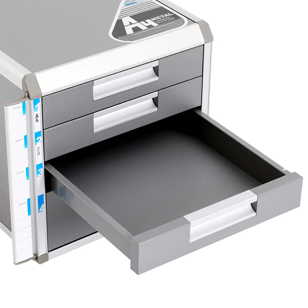 4 Layers Locking Drawer Cabinet Desk Organizer, Home Office Desktop File Storage Box,  Locking Storage Cabinet, Aluminum Alloy