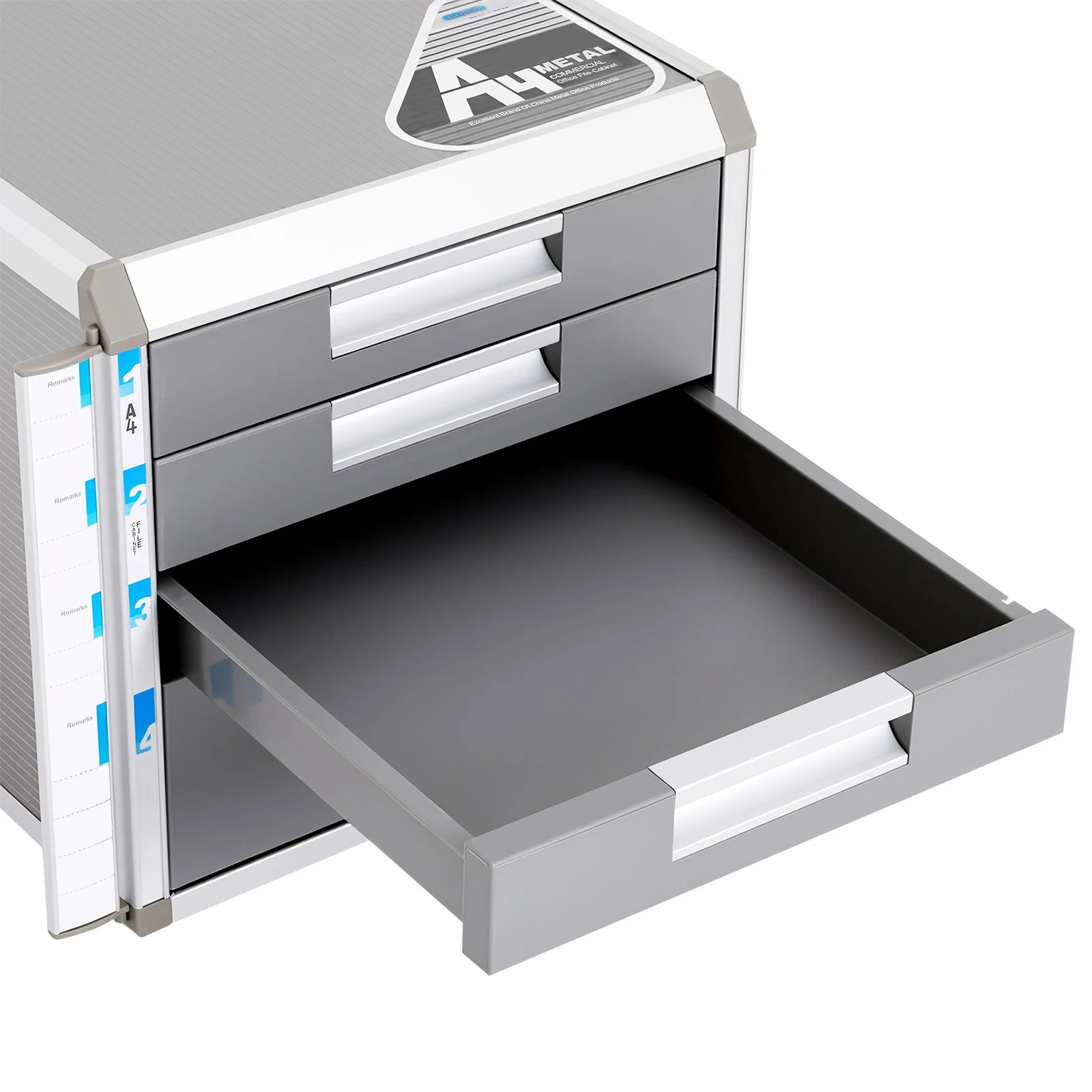 4 Layers Locking Drawer Cabinet Desk Organizer, Home Office Desktop File Storage Box,  Locking Storage Cabinet, Aluminum Alloy