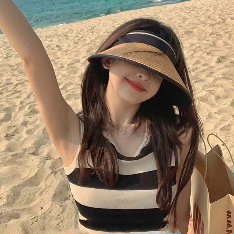 3 Colors Foldable Wide Brim Straw Sun Hats Portable UV Protection Cap Breathable Sunscreen Hat for Women Men Outdoor Beach Hat