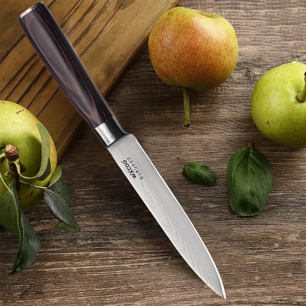WXCOO Japanese Knife Set with Knife Bag Kitchen Knives Damascus Laser Fish Fillet Meat Cleaver Fruit Peeler Santoku Cutter