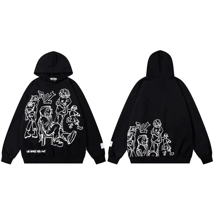 2025 Men Streetwear Pink Hoodie Sweatshirt Funny Cartoon Graphic Hoodie Autumn Harajuku Anime Hooded Pullover Hip Hop Hipster