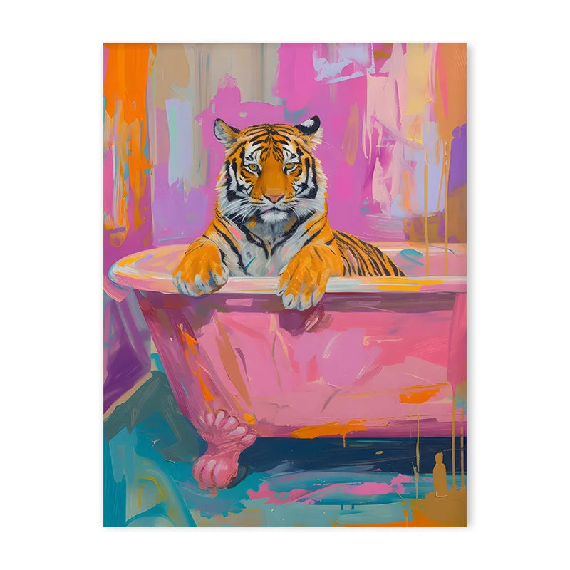 Colorful Bathtub Animal Tiger Zebra Black Cat Aesthetic Canvas Painting Nordic Bathroom Wall Art Poster Living Room Home Decor