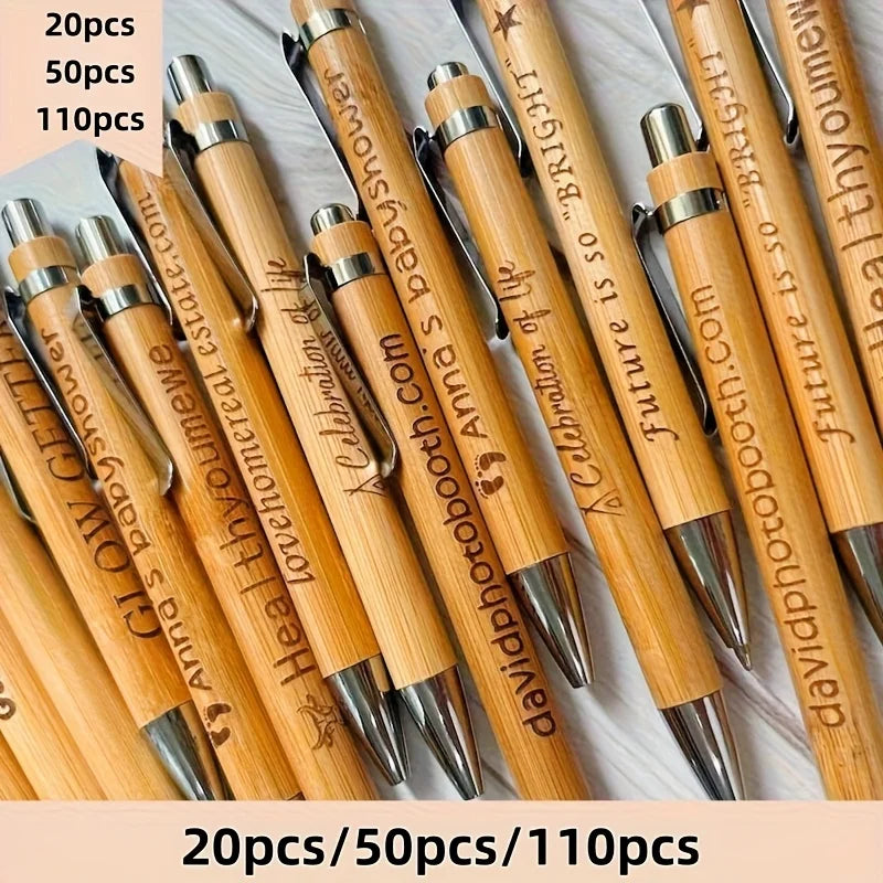 20/50/110PCS Customizable Bamboo Ballpoint Pens Smooth Writing Ideal
