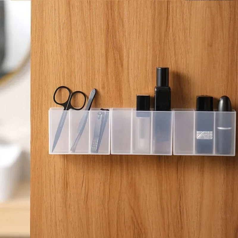 Mini Storage Box 3-Grid Plastic Makeup Brush Lipstick Storage Multi-Functional Desk Organizer for Home Kitchen Bathroom