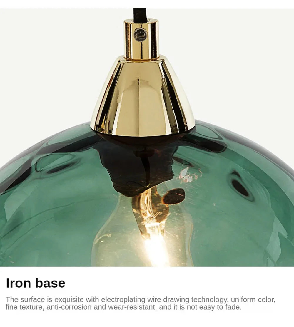 Modern Colored Glass Ball Lustre Pendant Lights Nordic Water Grain Restaurant Kitchen Hanging Light Fixture Bedroom Bedside Lamp
