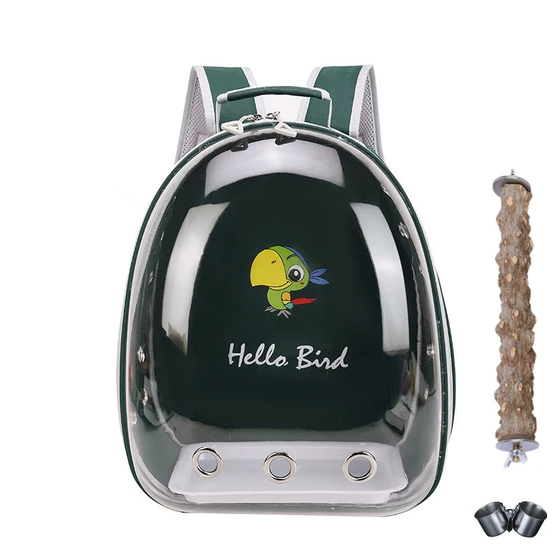 Portable Bird Cage with Prech Feeder and Tray, Acrylic Pet Backpack Bag, Parakeet, Cockatiel, Parrot, Bunny, Travel