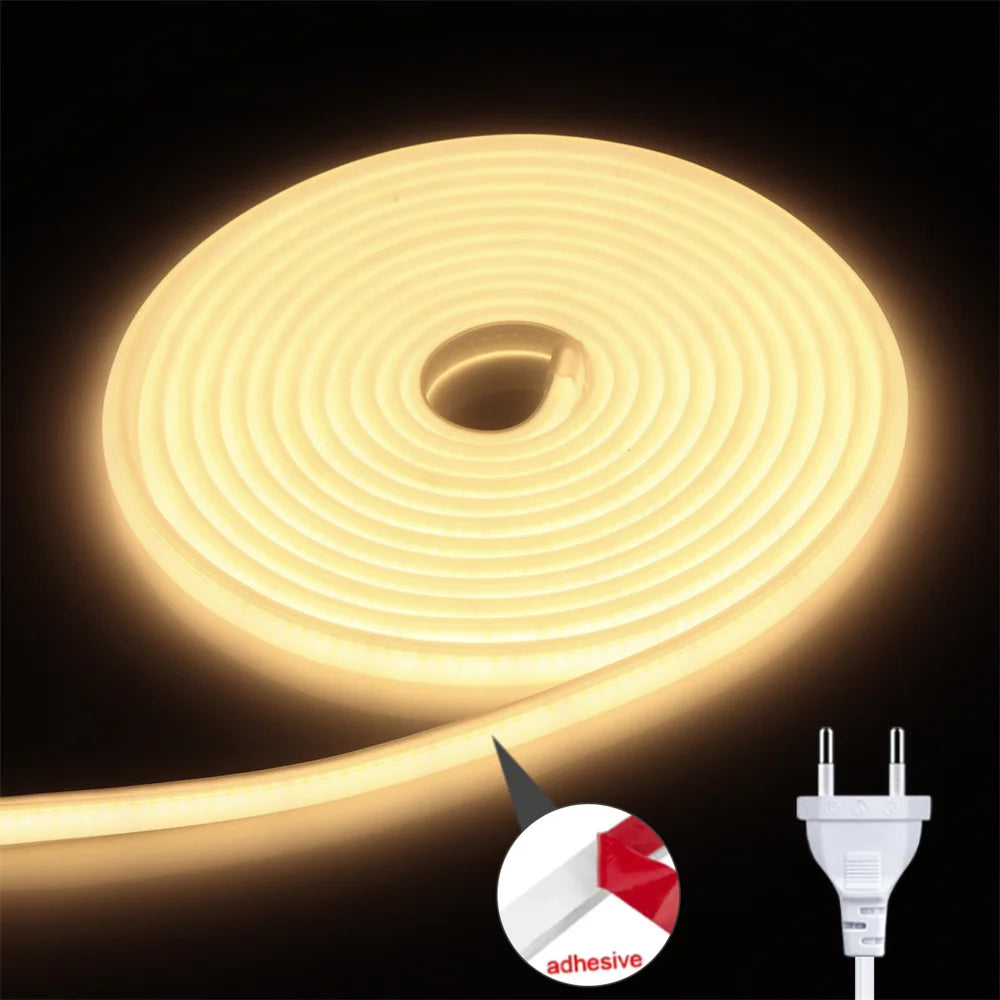 COB LED Strip Light 220V EU Plug High Brightness Flexible Ribbon Tape 220V Led Strip For Home Kitchen Lighting