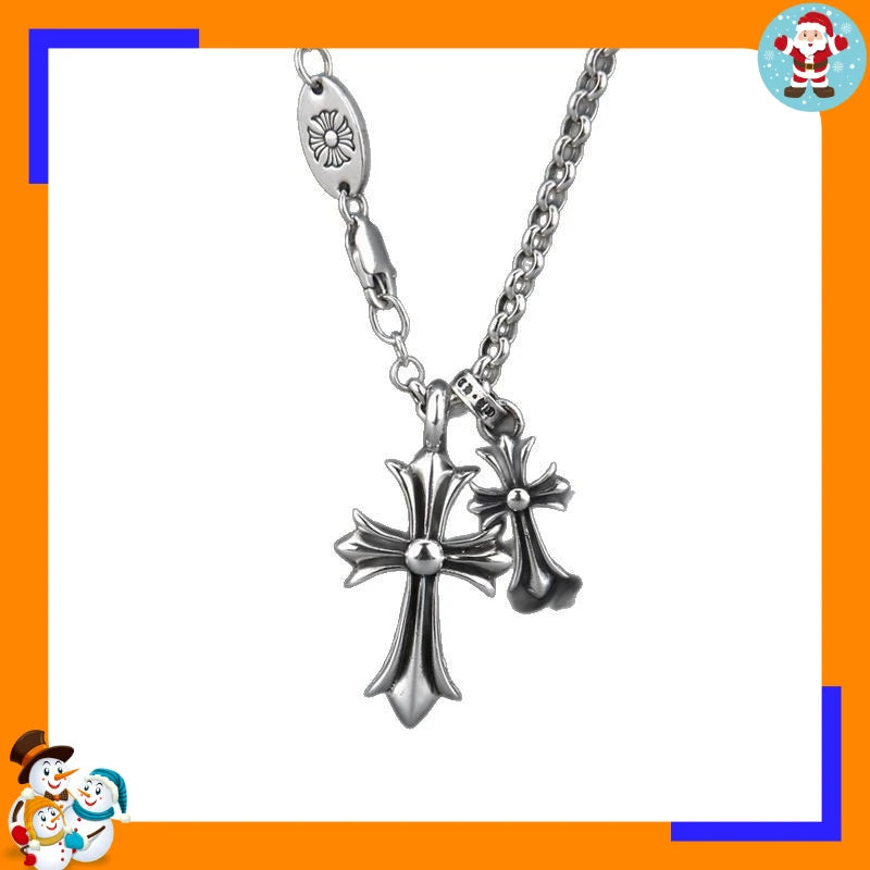 Double Cross Pendant Collarbone Necklace, Punk