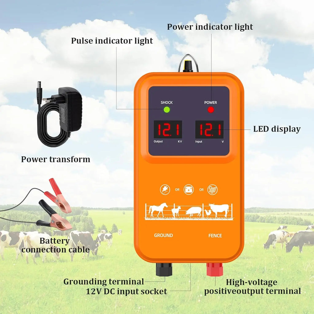 15KM 7KV-13KV adjustable electric fence with LED display waterproof electric fence for pastures for poultry with 200M cable