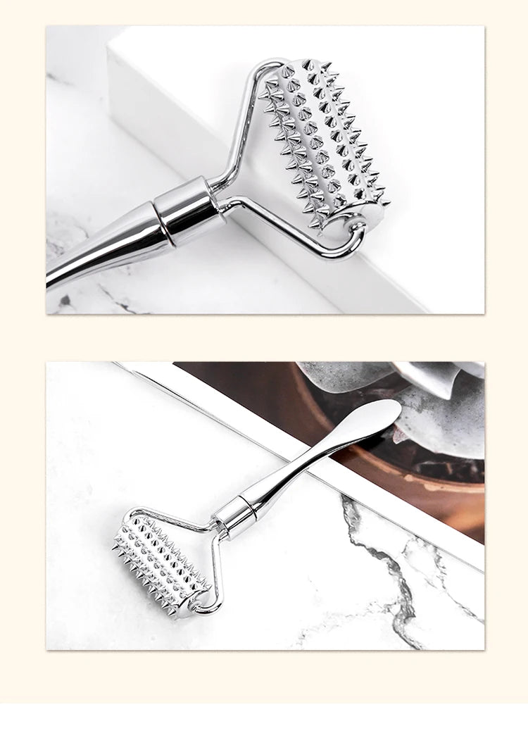 Stainless Steel Pointed Roller Spatula Massage Ball Stone Face Roller Massager To Improve Neck Facial Beauty Skin Care Tool