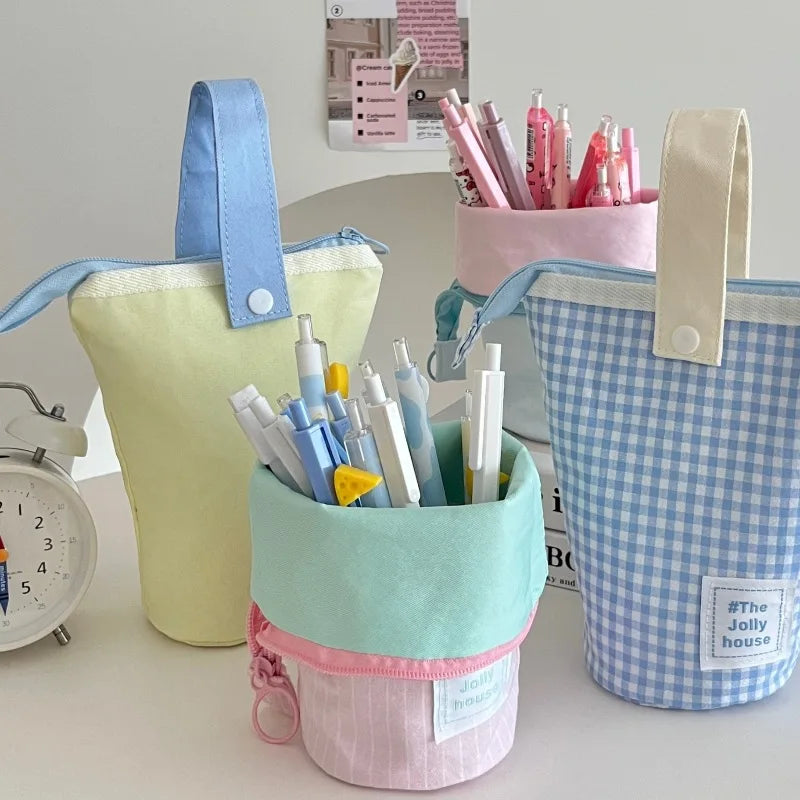 High Aesthetic Japanese Ins Pencil Case For Men Women Large Capacity Pencil Box Standing Stationery Bag