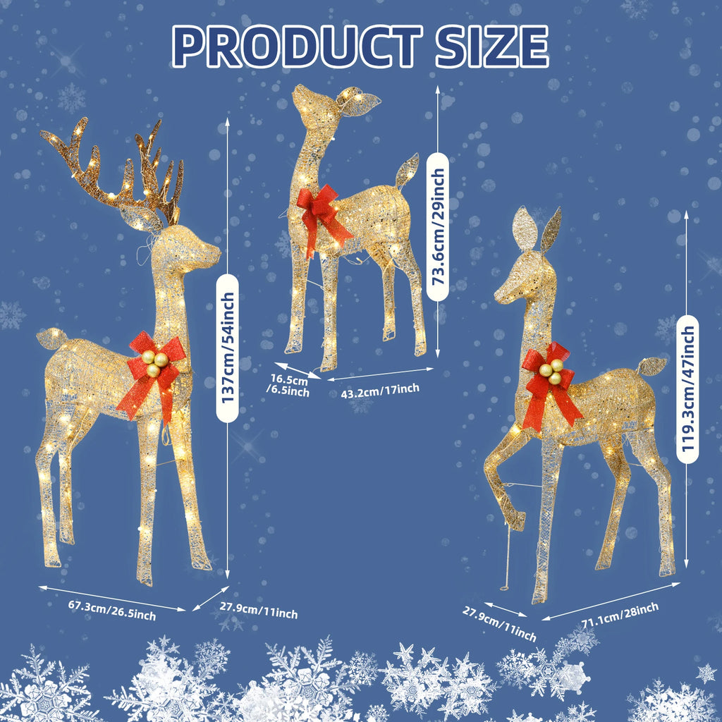 3D 3-Piece Outdoor Reindeer Christmas Decorations