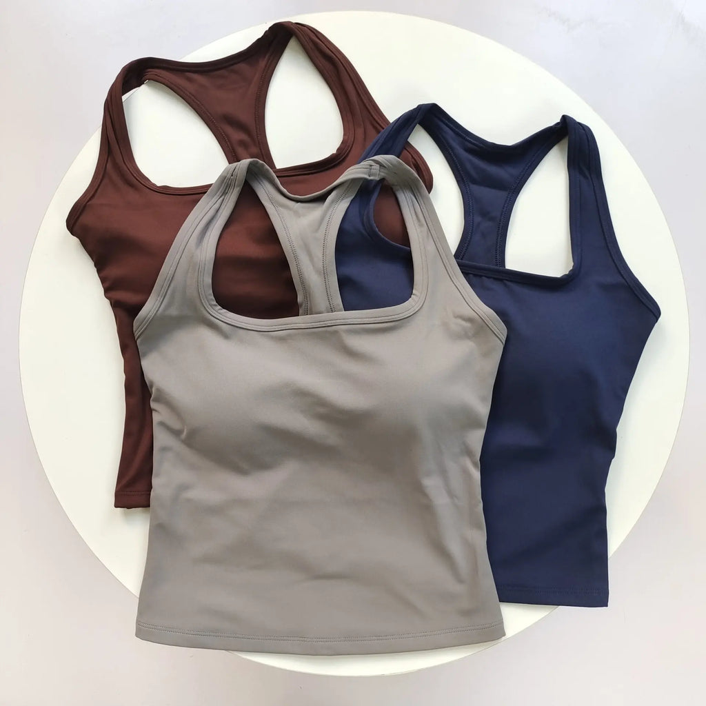 Women's Square Neck Racerback Sports Bra Fixed Pads Shockproof