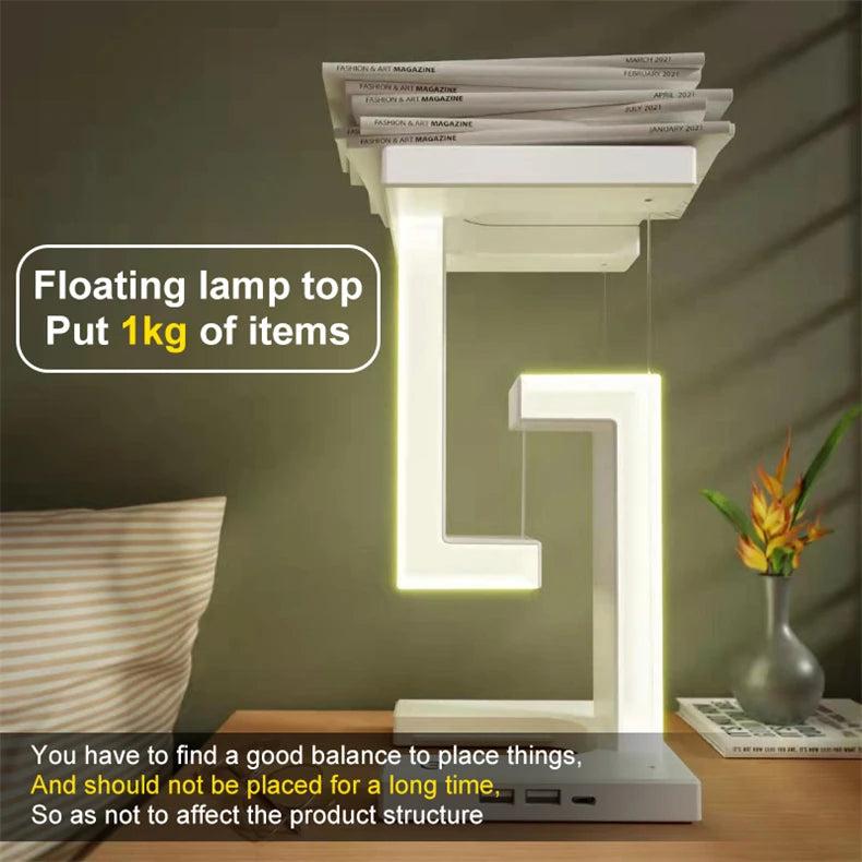 INS LED Night Light Anti-Gravity Physics Balance Suspension Table Desk Lamp Phone Wireless Charger Home Decor Bedside Lighting