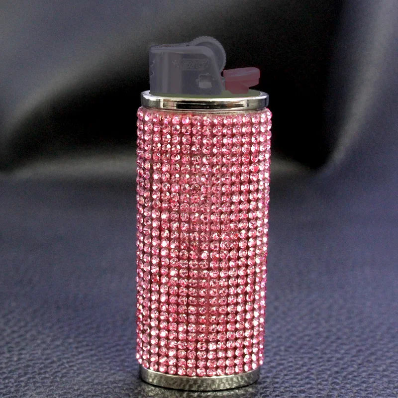 Fashion Bling Rhinestone Crystal Lighter Case Cover Sleeve Metal Shiny Lighter Holder for Bic Full Standard Size Lighter Type J6